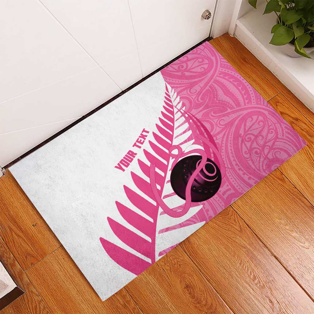 New Zealand Lawn Bowls Breast Cancer Custom Rubber Doormat Aotearoa Maori Silver Fern Pink Ribbon LT14 - Polynesian Pride