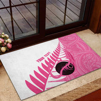 New Zealand Lawn Bowls Breast Cancer Custom Rubber Doormat Aotearoa Maori Silver Fern Pink Ribbon LT14 - Polynesian Pride