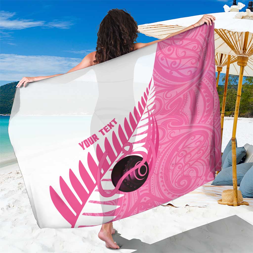 New Zealand Lawn Bowls Breast Cancer Custom Sarong Aotearoa Maori Silver Fern Pink Ribbon - Polynesian Pride