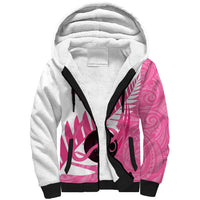 New Zealand Lawn Bowls Breast Cancer Custom Sherpa Hoodie Aotearoa Maori Silver Fern Pink Ribbon - Polynesian Pride