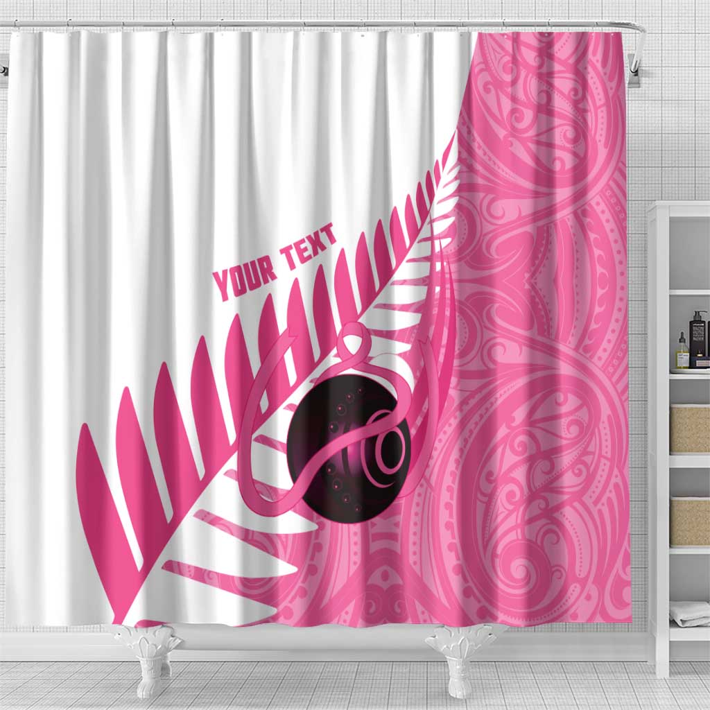 New Zealand Lawn Bowls Breast Cancer Custom Shower Curtain Aotearoa Maori Silver Fern Pink Ribbon - Polynesian Pride