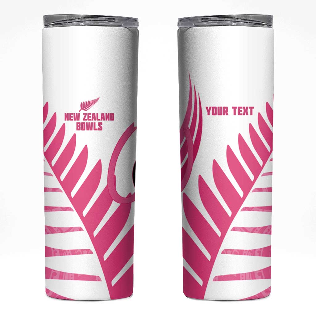 New Zealand Lawn Bowls Breast Cancer Custom Skinny Tumbler Aotearoa Maori Silver Fern Pink Ribbon - Polynesian Pride