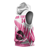 New Zealand Lawn Bowls Breast Cancer Custom Sleeveless Hoodie Aotearoa Maori Silver Fern Pink Ribbon - Polynesian Pride