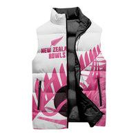 New Zealand Lawn Bowls Breast Cancer Custom Sleeveless Puffer Jacket Aotearoa Maori Silver Fern Pink Ribbon LT14 - Polynesian Pride
