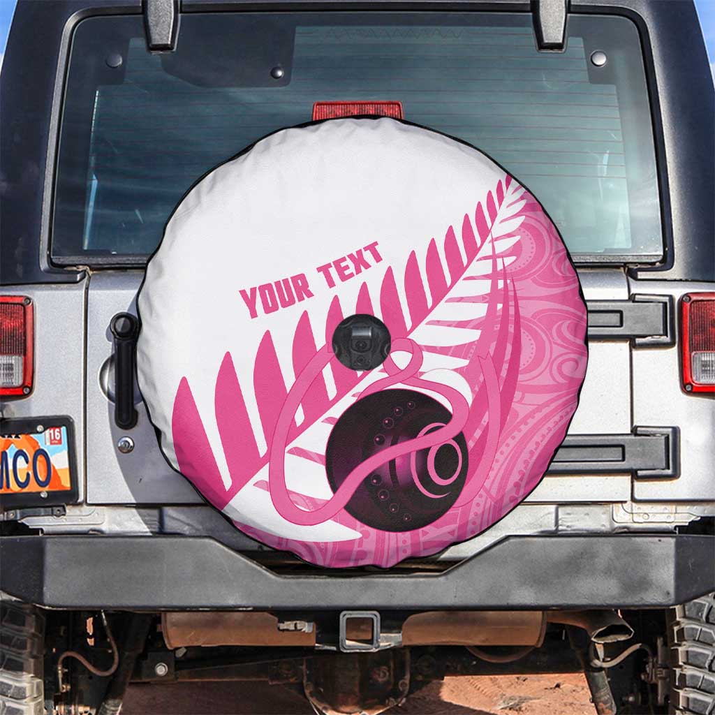 New Zealand Lawn Bowls Breast Cancer Custom Spare Tire Cover Aotearoa Maori Silver Fern Pink Ribbon LT14 Pink - Polynesian Pride
