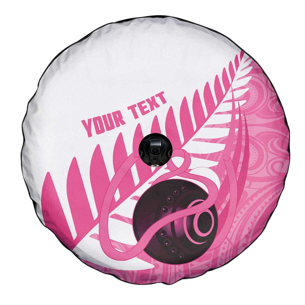 New Zealand Lawn Bowls Breast Cancer Custom Spare Tire Cover Aotearoa Maori Silver Fern Pink Ribbon LT14 - Polynesian Pride