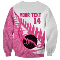 New Zealand Lawn Bowls Breast Cancer Custom Sweatshirt Aotearoa Maori Silver Fern Pink Ribbon LT14 - Polynesian Pride