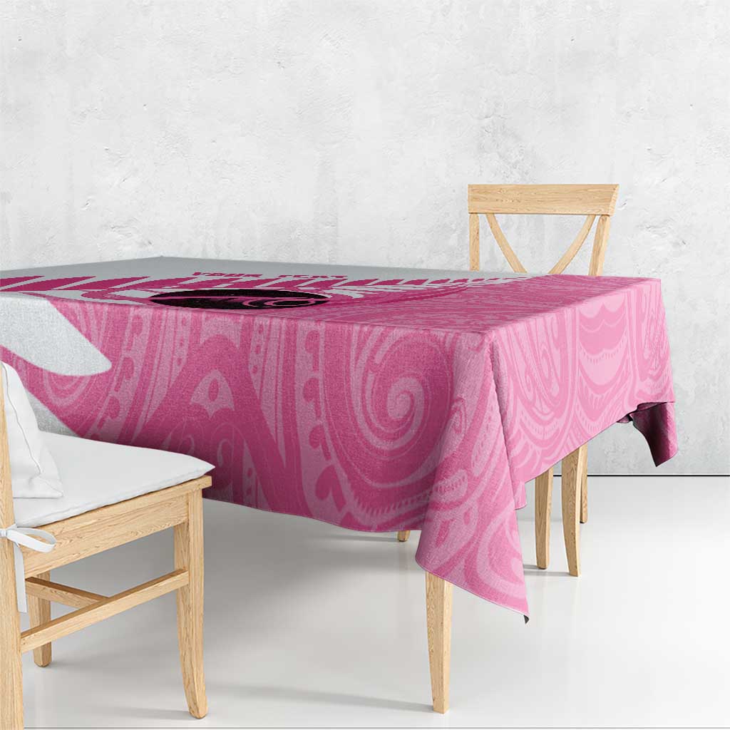 New Zealand Lawn Bowls Breast Cancer Custom Tablecloth Aotearoa Maori Silver Fern Pink Ribbon - Polynesian Pride