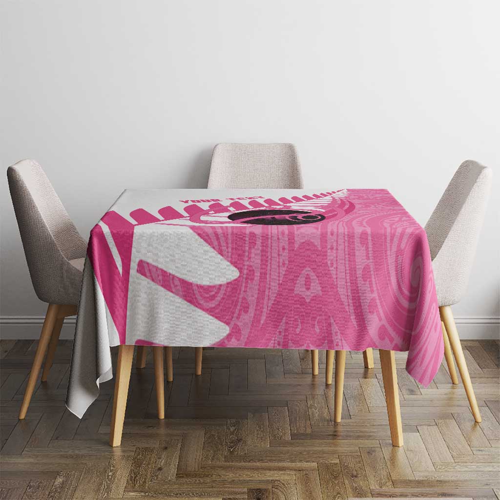 New Zealand Lawn Bowls Breast Cancer Custom Tablecloth Aotearoa Maori Silver Fern Pink Ribbon - Polynesian Pride
