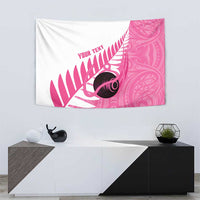 New Zealand Lawn Bowls Breast Cancer Custom Tapestry Aotearoa Maori Silver Fern Pink Ribbon - Polynesian Pride