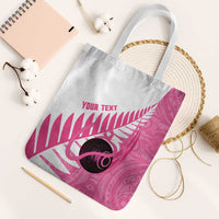 New Zealand Lawn Bowls Breast Cancer Custom Tote Bag Aotearoa Maori Silver Fern Pink Ribbon - Polynesian Pride