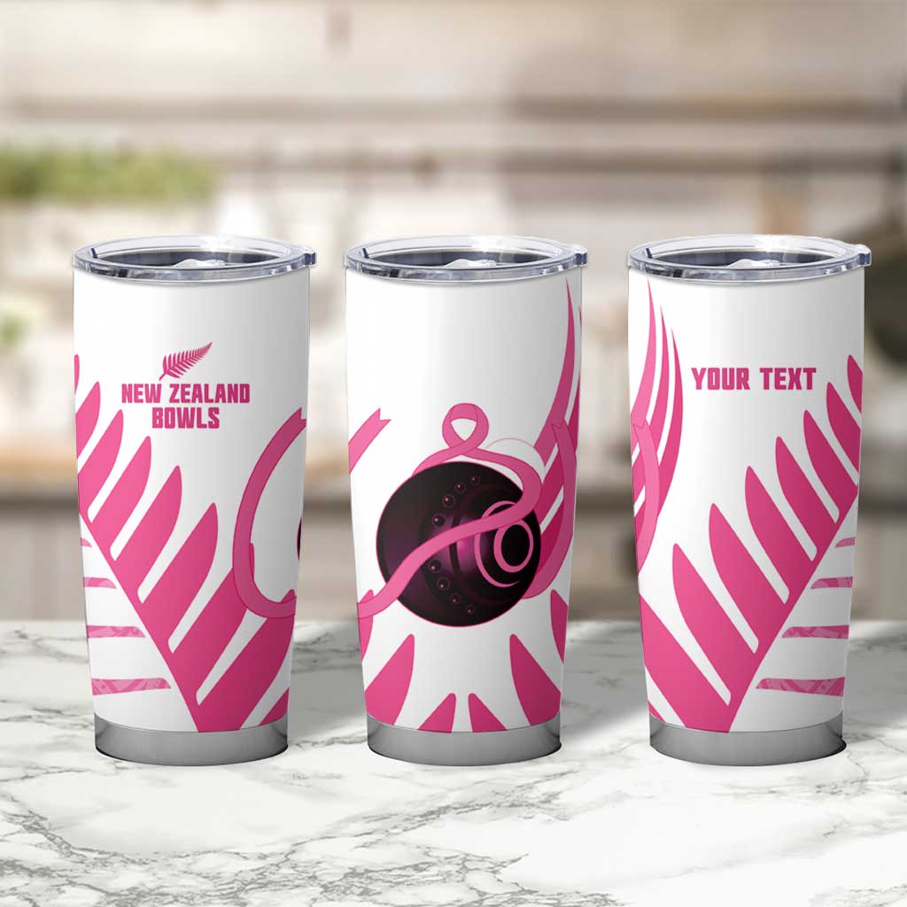 New Zealand Lawn Bowls Breast Cancer Custom Tumbler Cup Aotearoa Maori Silver Fern Pink Ribbon - Polynesian Pride