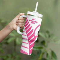 New Zealand Lawn Bowls Breast Cancer Custom Tumbler With Handle Aotearoa Maori Silver Fern Pink Ribbon - Polynesian Pride