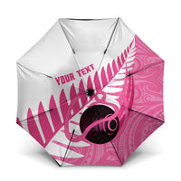 New Zealand Lawn Bowls Breast Cancer Custom Umbrella Aotearoa Maori Silver Fern Pink Ribbon - Polynesian Pride