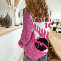 New Zealand Lawn Bowls Breast Cancer Custom Women Casual Shirt Aotearoa Maori Silver Fern Pink Ribbon - Polynesian Pride