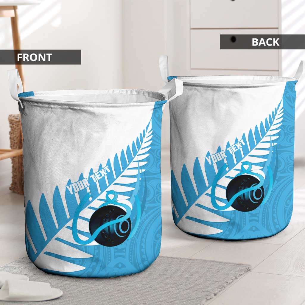 New Zealand Lawn Bowls Prostate Cancer Custom Laundry Basket Aotearoa Maori Silver Fern Blue Ribbon - Polynesian Pride