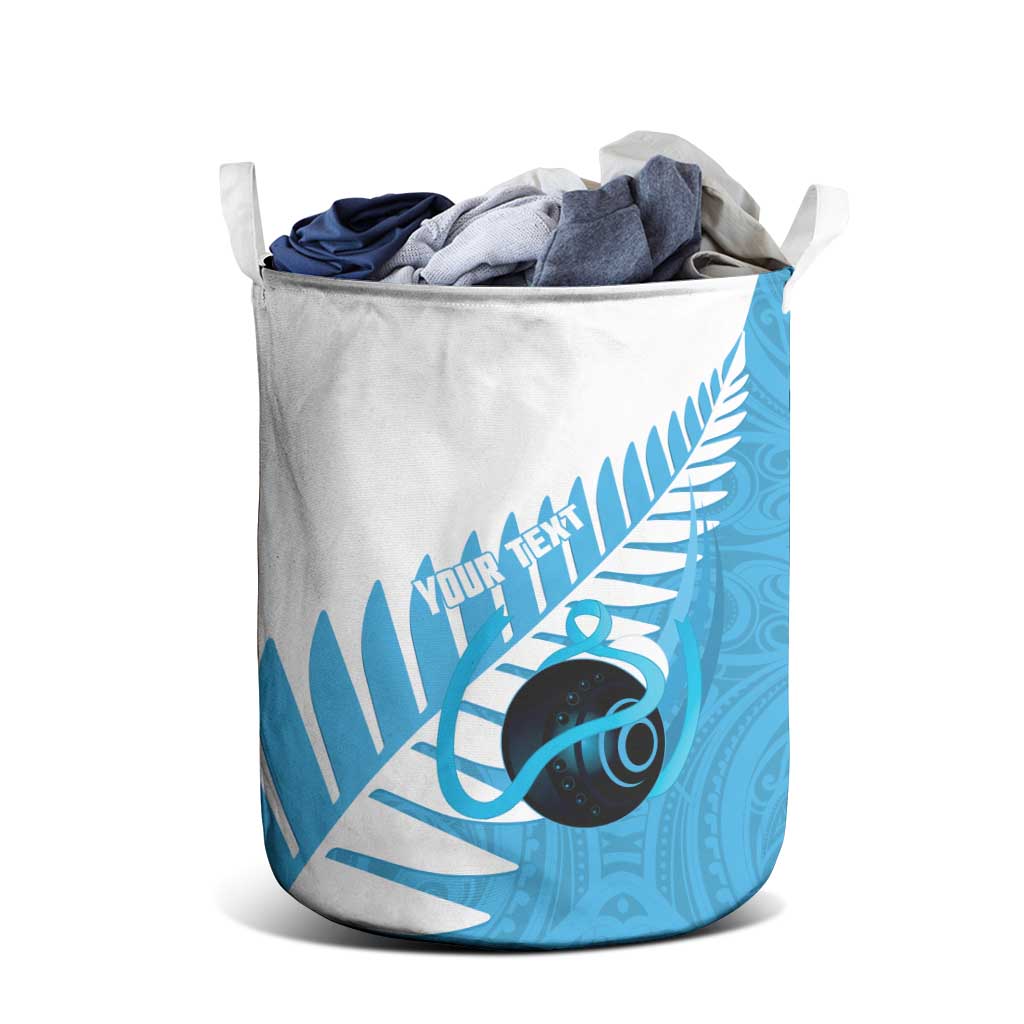 New Zealand Lawn Bowls Prostate Cancer Custom Laundry Basket Aotearoa Maori Silver Fern Blue Ribbon - Polynesian Pride