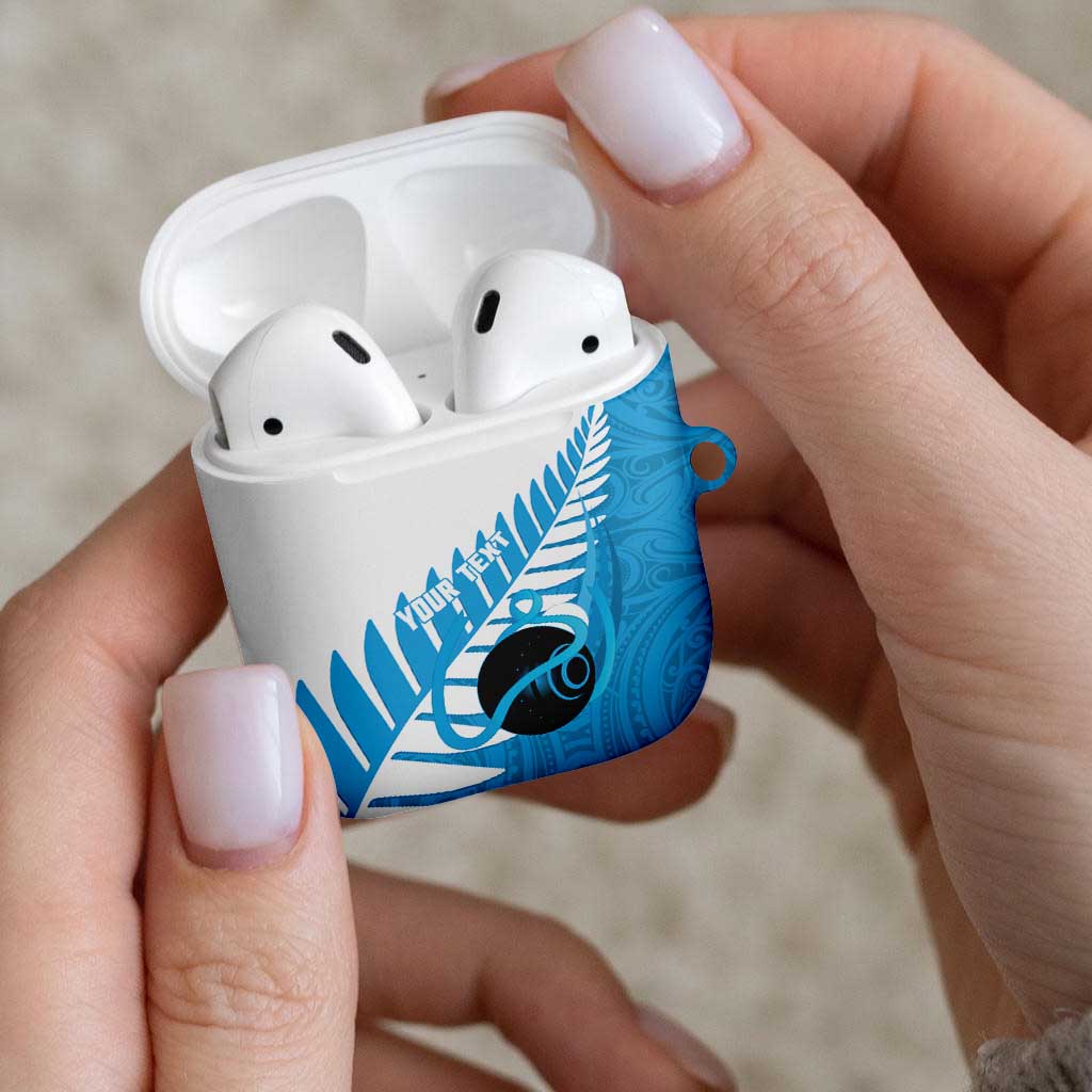 New Zealand Lawn Bowls Prostate Cancer Custom AirPods Case Aotearoa Maori Silver Fern Blue Ribbon - Polynesian Pride