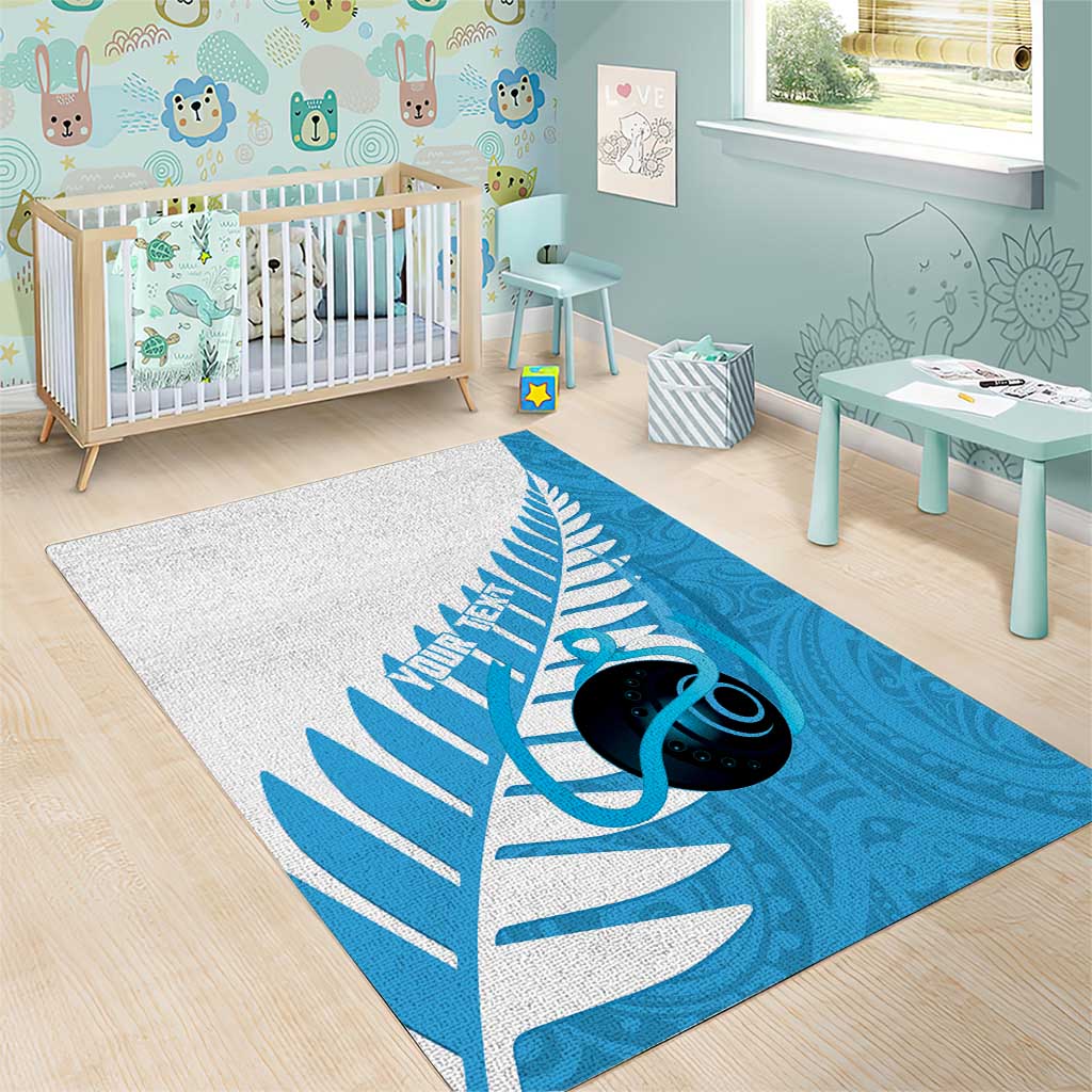 New Zealand Lawn Bowls Prostate Cancer Custom Area Rug Aotearoa Maori Silver Fern Blue Ribbon - Polynesian Pride