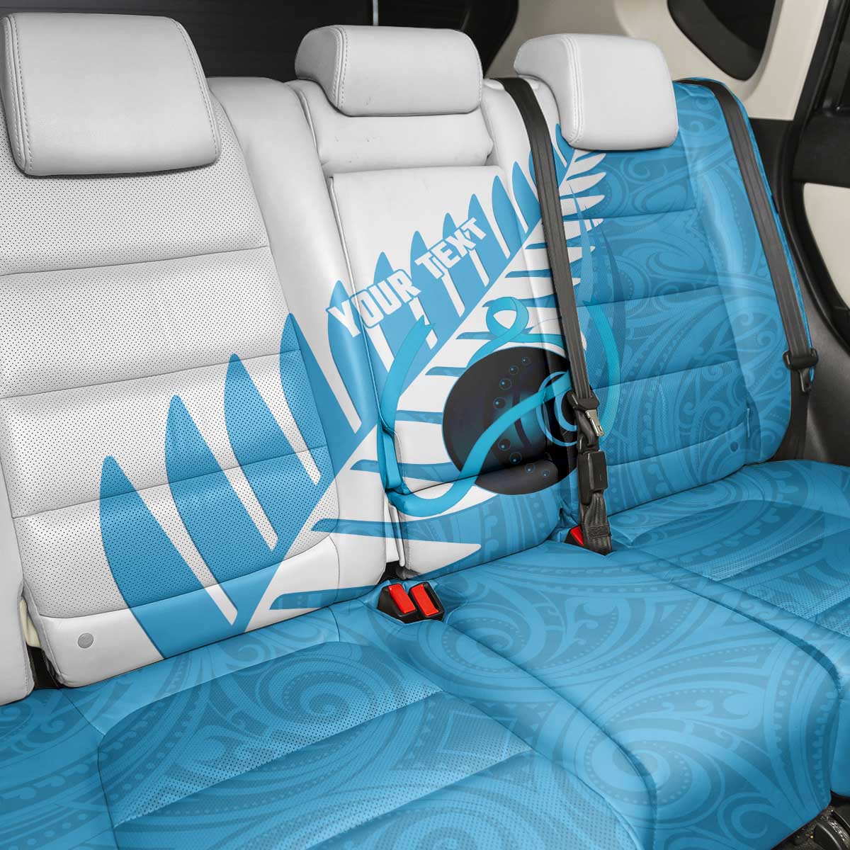 New Zealand Lawn Bowls Prostate Cancer Custom Back Car Seat Cover Aotearoa Maori Silver Fern Blue Ribbon - Polynesian Pride