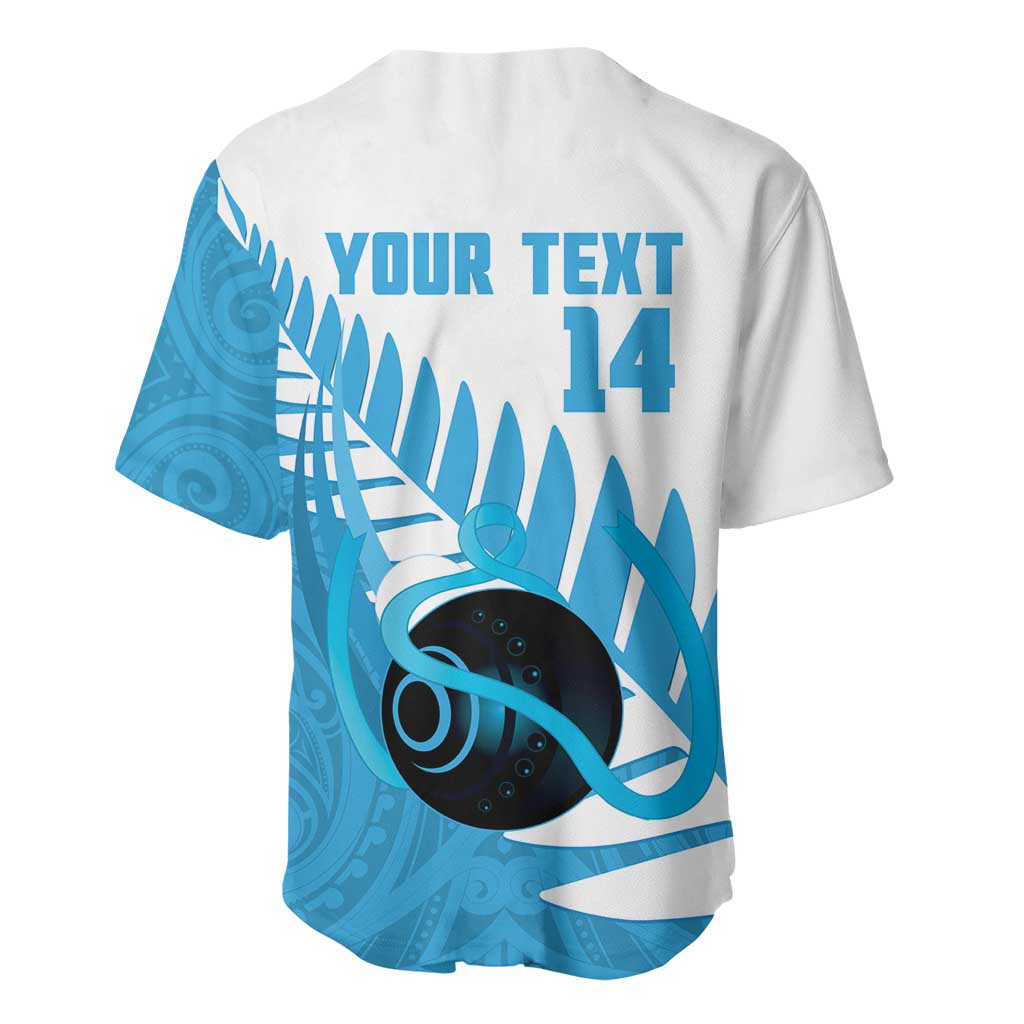New Zealand Lawn Bowls Prostate Cancer Custom Baseball Jersey Aotearoa Maori Silver Fern Blue Ribbon LT14 - Polynesian Pride