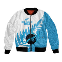 New Zealand Lawn Bowls Prostate Cancer Custom Bomber Jacket Aotearoa Maori Silver Fern Blue Ribbon - Polynesian Pride
