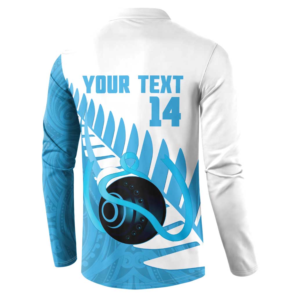 New Zealand Lawn Bowls Prostate Cancer Custom Button Sweatshirt Aotearoa Maori Silver Fern Blue Ribbon - Polynesian Pride