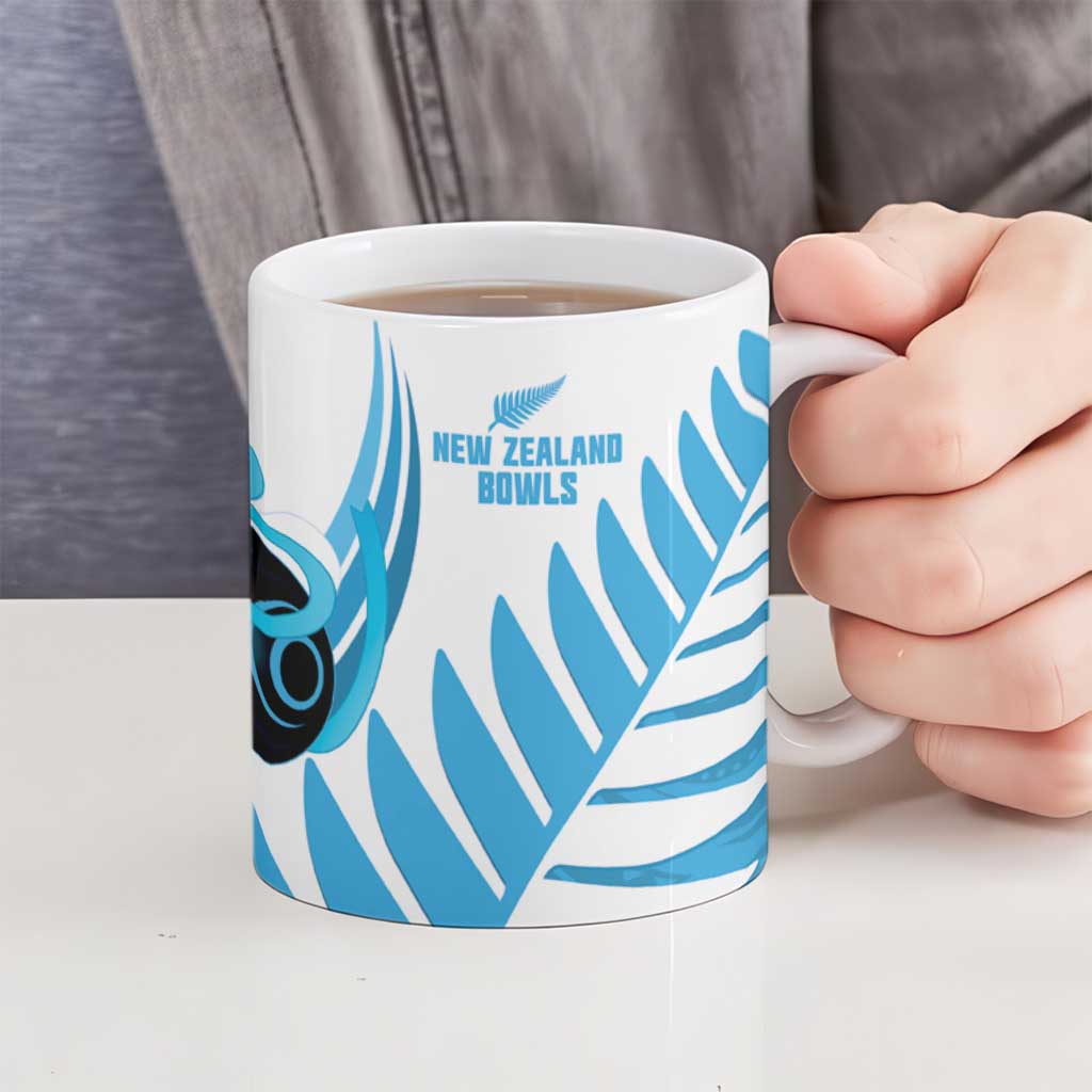 New Zealand Lawn Bowls Prostate Cancer Custom Ceramic Mug Aotearoa Maori Silver Fern Blue Ribbon - Polynesian Pride