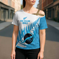 New Zealand Lawn Bowls Prostate Cancer Custom Cross Shoulder Shirt Aotearoa Maori Silver Fern Blue Ribbon - Polynesian Pride