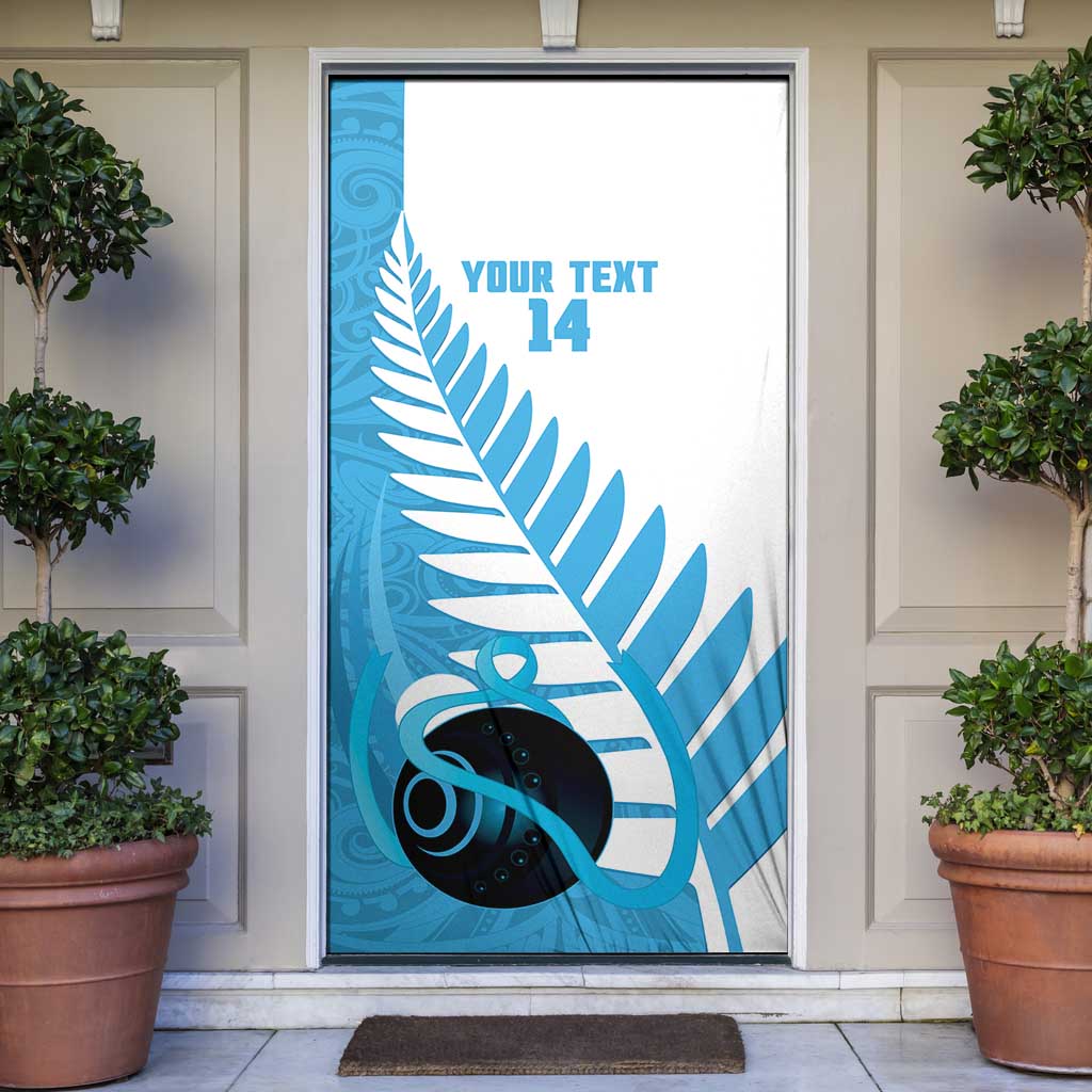 New Zealand Lawn Bowls Prostate Cancer Custom Door Cover Aotearoa Maori Silver Fern Blue Ribbon - Polynesian Pride