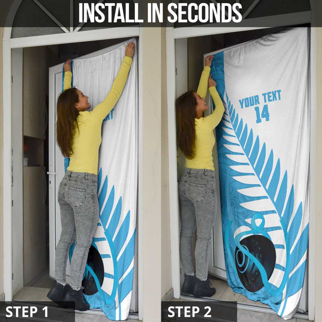 New Zealand Lawn Bowls Prostate Cancer Custom Door Cover Aotearoa Maori Silver Fern Blue Ribbon - Polynesian Pride