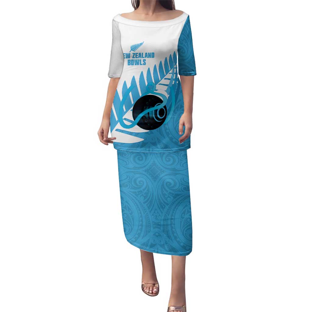 New Zealand Lawn Bowls Prostate Cancer Custom Family Matching Puletasi and Hawaiian Shirt Aotearoa Maori Silver Fern Blue Ribbon - Polynesian Pride
