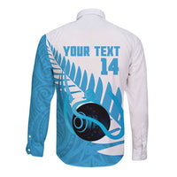 New Zealand Lawn Bowls Prostate Cancer Custom Long Sleeve Button Shirt Aotearoa Maori Silver Fern Blue Ribbon - Polynesian Pride