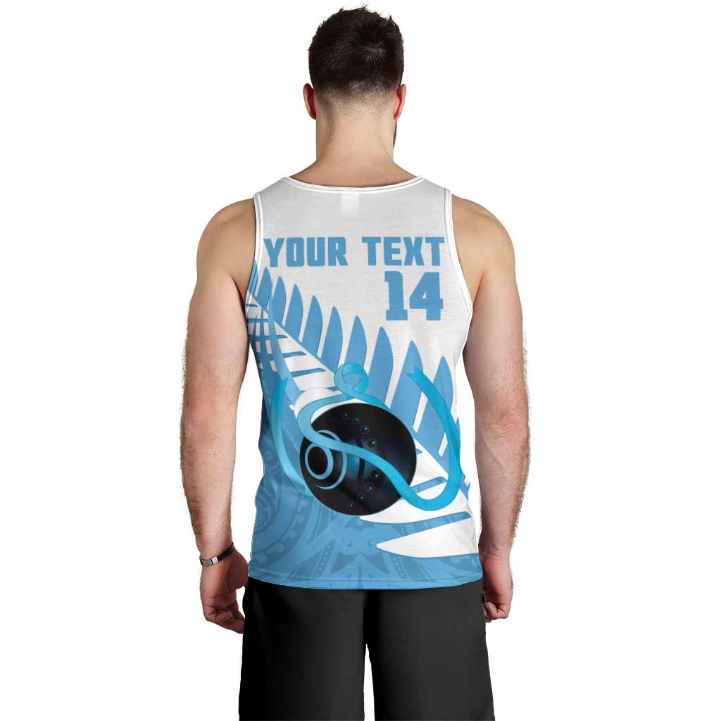 New Zealand Lawn Bowls Prostate Cancer Custom Men Tank Top Aotearoa Maori Silver Fern Blue Ribbon - Polynesian Pride