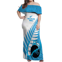 New Zealand Lawn Bowls Prostate Cancer Custom Off Shoulder Maxi Dress Aotearoa Maori Silver Fern Blue Ribbon - Polynesian Pride