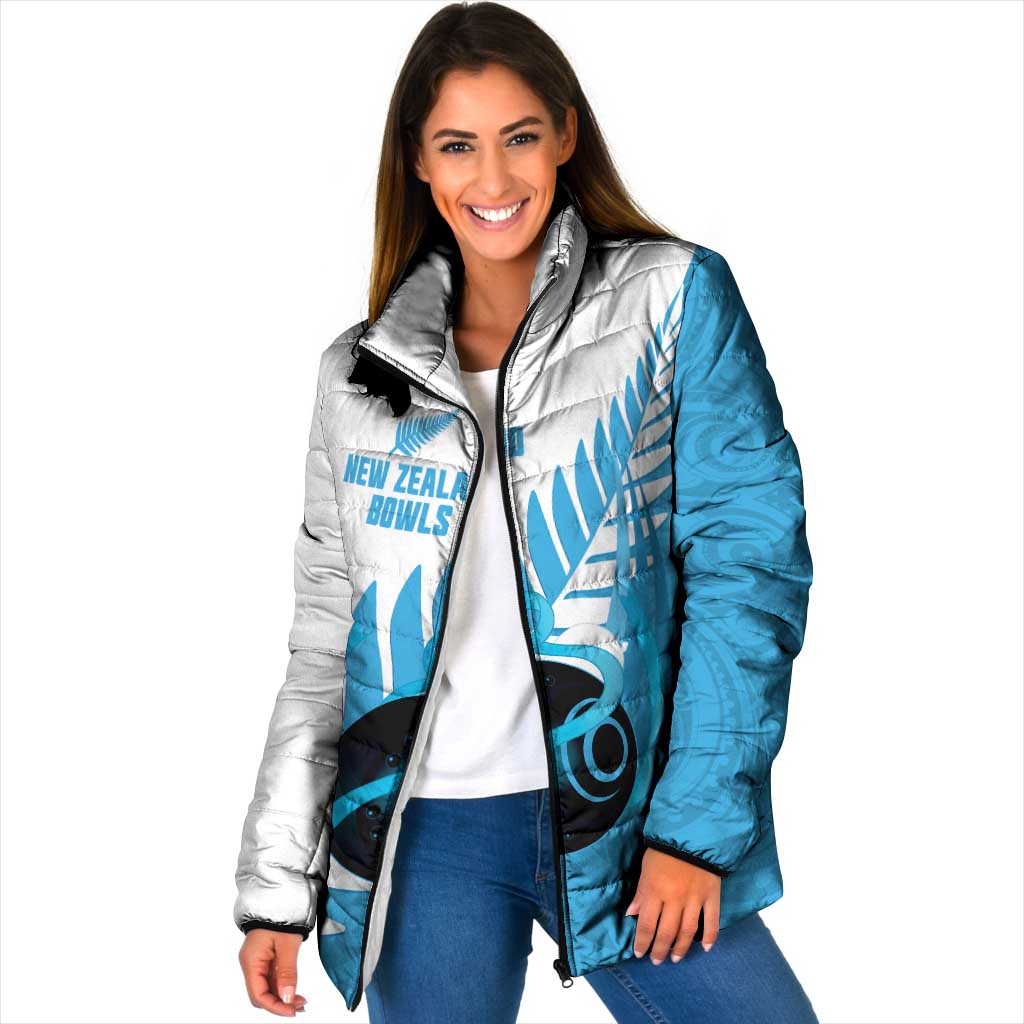 New Zealand Lawn Bowls Prostate Cancer Custom Padded Jacket Aotearoa Maori Silver Fern Blue Ribbon - Polynesian Pride