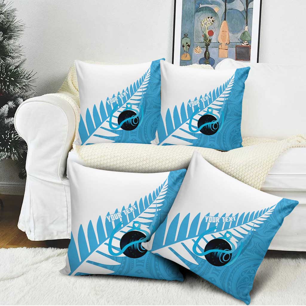 New Zealand Lawn Bowls Prostate Cancer Custom Pillow Cover Aotearoa Maori Silver Fern Blue Ribbon - Polynesian Pride