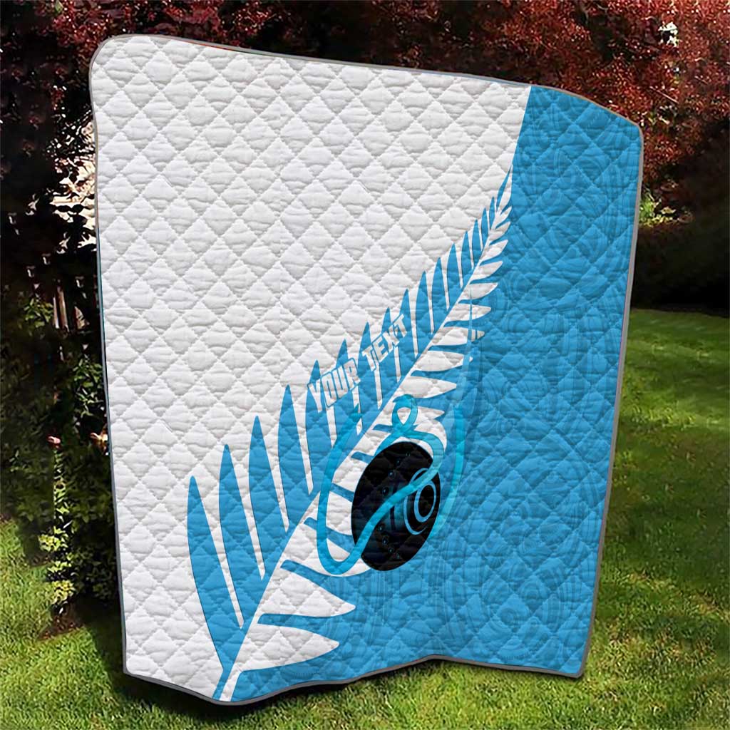 New Zealand Lawn Bowls Prostate Cancer Custom Quilt Aotearoa Maori Silver Fern Blue Ribbon - Polynesian Pride