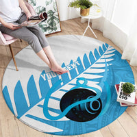 New Zealand Lawn Bowls Prostate Cancer Custom Round Carpet Aotearoa Maori Silver Fern Blue Ribbon - Polynesian Pride