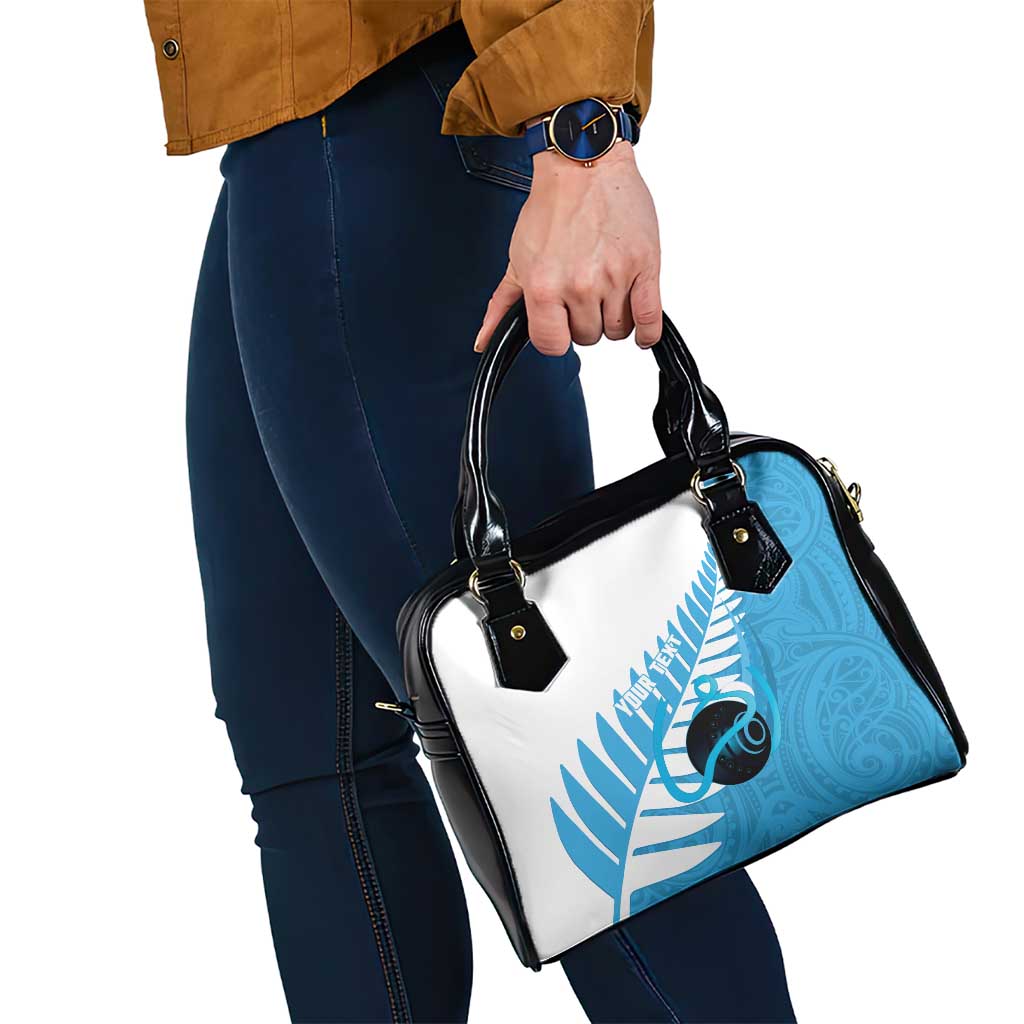 New Zealand Lawn Bowls Prostate Cancer Custom Shoulder Handbag Aotearoa Maori Silver Fern Blue Ribbon - Polynesian Pride