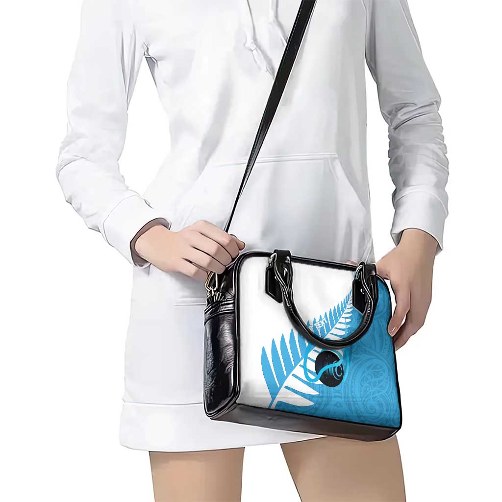 New Zealand Lawn Bowls Prostate Cancer Custom Shoulder Handbag Aotearoa Maori Silver Fern Blue Ribbon - Polynesian Pride