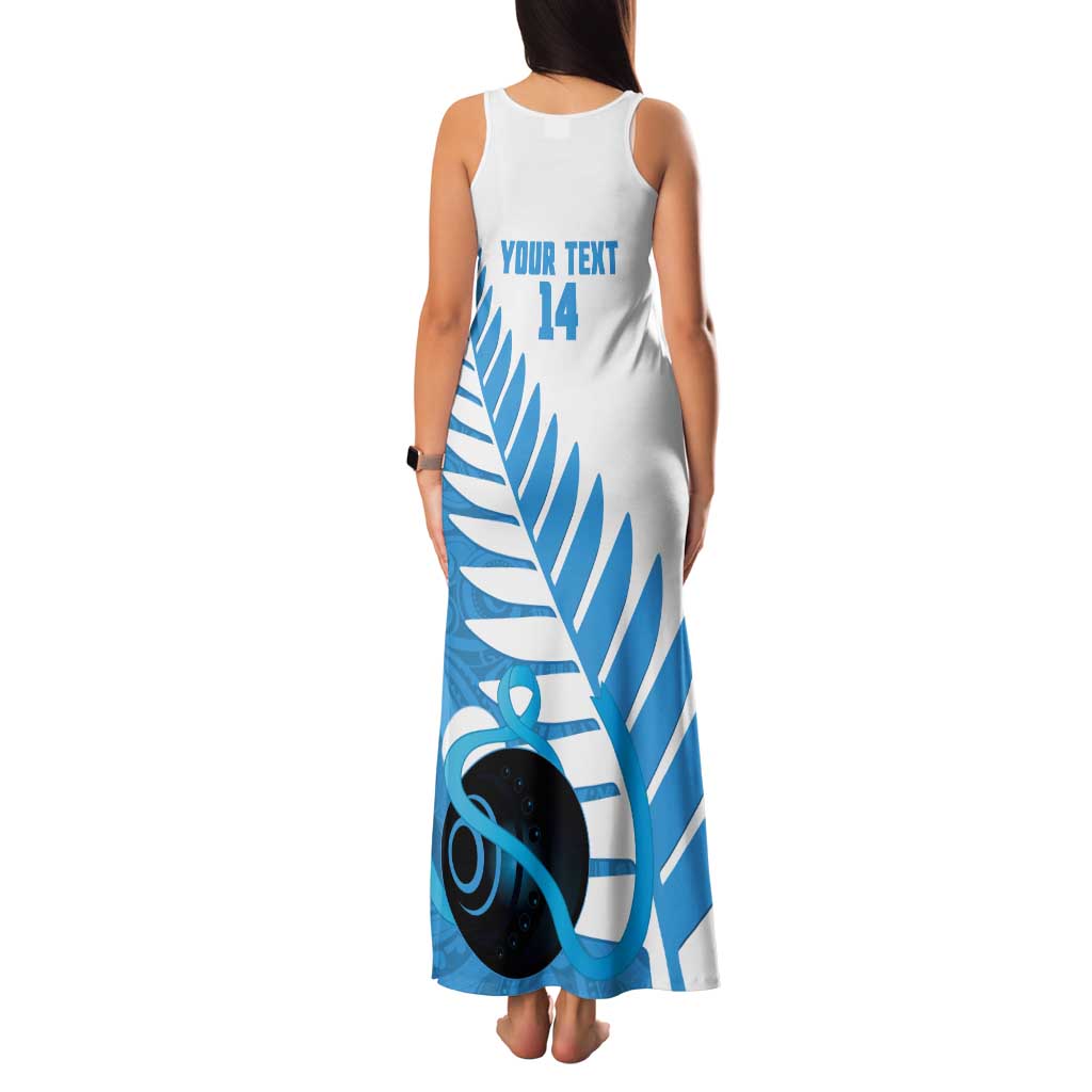 New Zealand Lawn Bowls Prostate Cancer Custom Tank Maxi Dress Aotearoa Maori Silver Fern Blue Ribbon - Polynesian Pride
