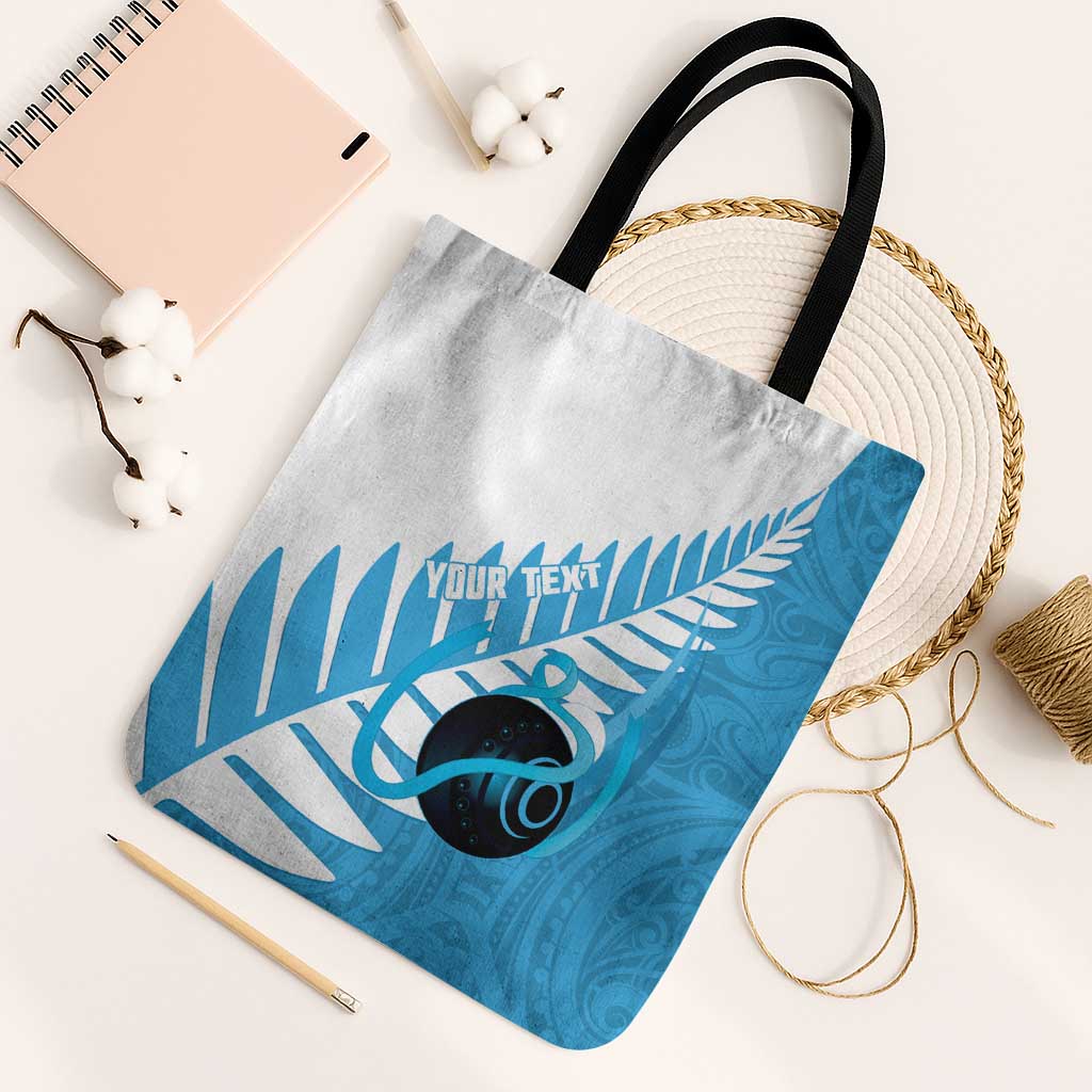 New Zealand Lawn Bowls Prostate Cancer Custom Tote Bag Aotearoa Maori Silver Fern Blue Ribbon - Polynesian Pride