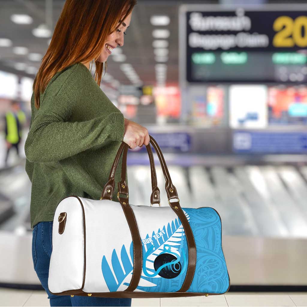 New Zealand Lawn Bowls Prostate Cancer Custom Travel Bag Aotearoa Maori Silver Fern Blue Ribbon - Polynesian Pride