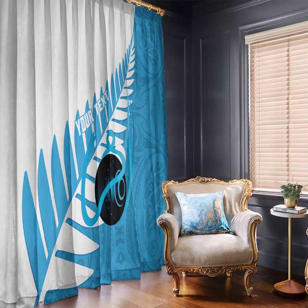 New Zealand Lawn Bowls Prostate Cancer Custom Window Curtain Aotearoa Maori Silver Fern Blue Ribbon - Polynesian Pride