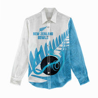 New Zealand Lawn Bowls Prostate Cancer Custom Women Casual Shirt Aotearoa Maori Silver Fern Blue Ribbon - Polynesian Pride