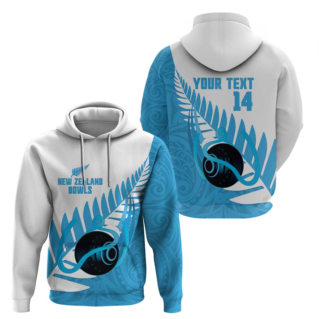 New Zealand Lawn Bowls Prostate Cancer Custom Zip Hoodie Aotearoa Maori Silver Fern Blue Ribbon - Polynesian Pride