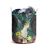 Sulphur-crested Cockatoo New Zealand Laundry Basket Paua Shell Aotearoa Maori Tropical Flowers - Polynesian Pride