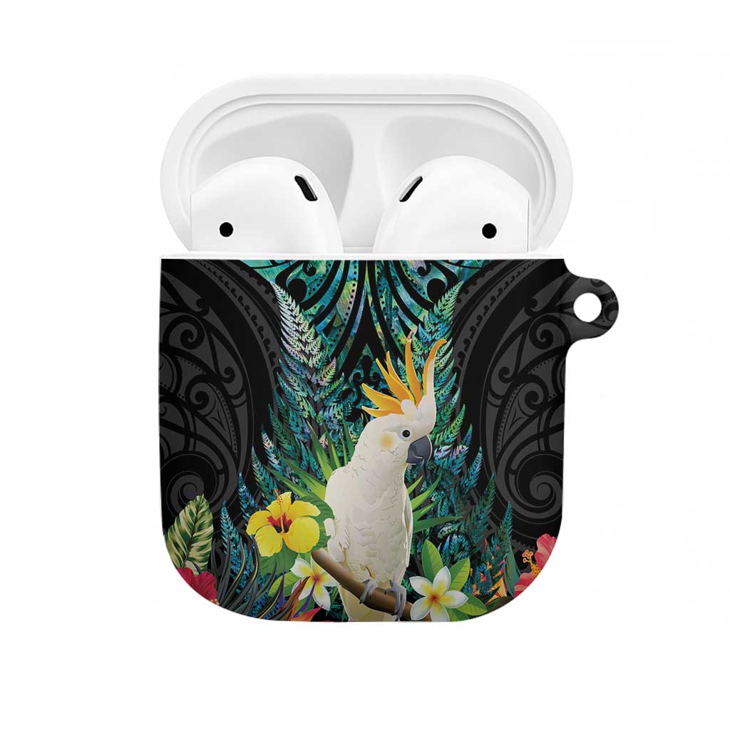 Sulphur-crested Cockatoo New Zealand AirPods Case Paua Shell Aotearoa Maori Tropical Flowers - Polynesian Pride