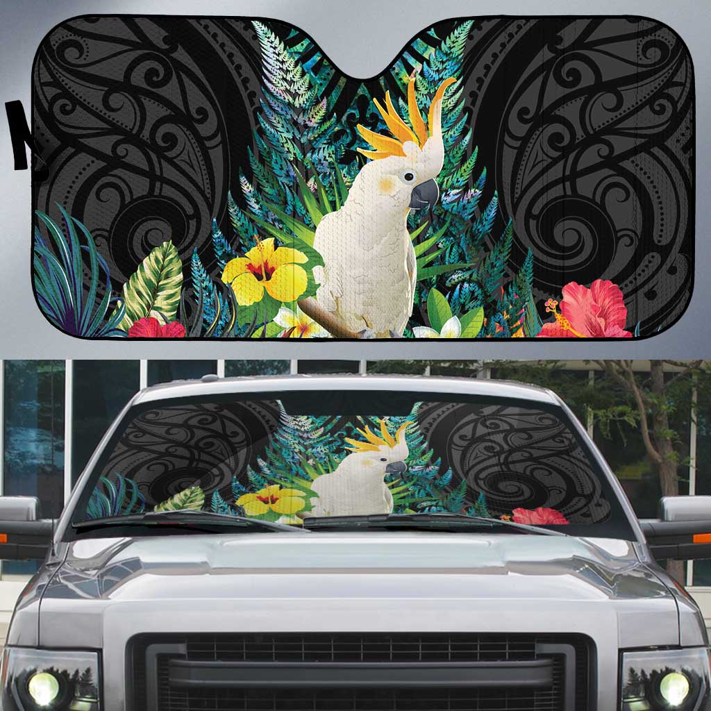 Sulphur-crested Cockatoo New Zealand Auto Sun Shade Paua Shell Aotearoa Maori Tropical Flowers - Polynesian Pride